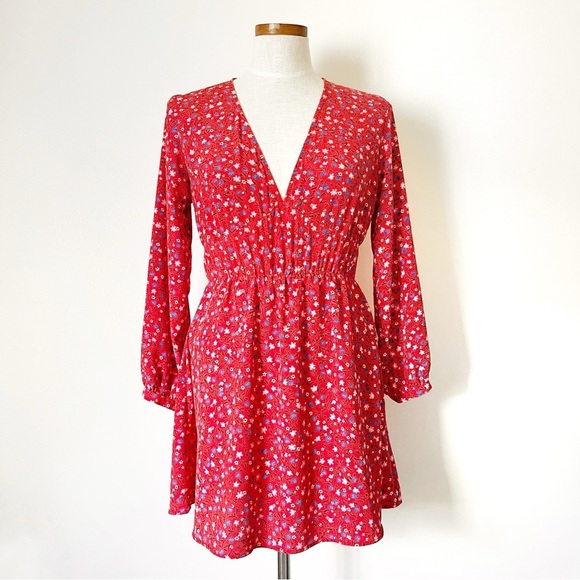 Zara Red Floral mini dress size XS summer dress - Picture 1 of 5